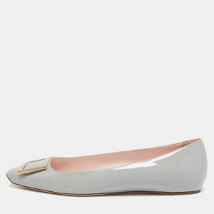 Roger Vivier Grey Patent Leather Trompette Ballet Flats Size 41