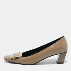 Roger Vivier Beige Patent Leather Trompette Pumps Size 38.5