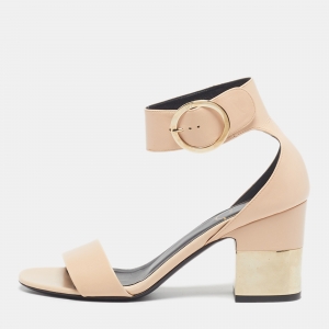 Pre Owned Roger Vivier Size 36 Pink Leather Block Heel Ankle Strap Sandals