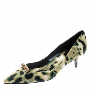 Roger Vivier Multicolor Animal Print Brocade Fabric Crystal Embellished Pointed Toe Pumps Size 37