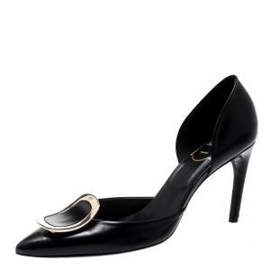 Roger Vivier Black Leather Chips D'orsay Buckle Pumps Size 38