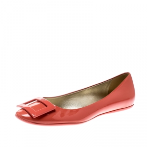 Roger Vivier Coral Pink Patent Leather Gommette Ballet Flats Size 39