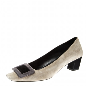 Roger Vivier Grey Suede Square Toe Pumps Size 36