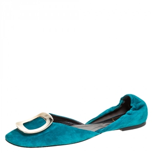 Roger Vivier Blue Suede Leather Prism D'Orsay Flats Size 39