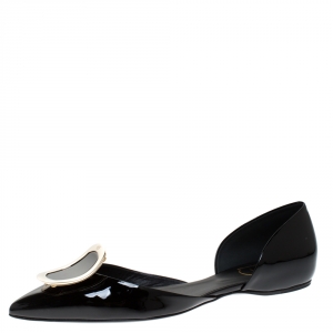 Roger Vivier Black Patent Leather Chips D'Orsay Buckle Flats Size 38