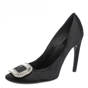 Roger Vivier Black Satin Crystal Embellished Pumps Size 41