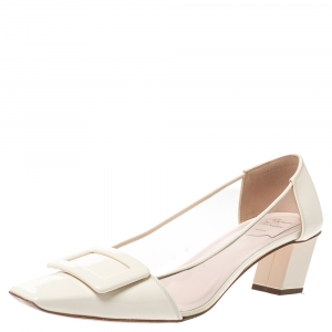 Roger Vivier White Patent Leather and PVC Belle Pumps Size 40