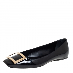 Roger Vivier Black Patent Leather Belle Ballerina Flats Size 36.5