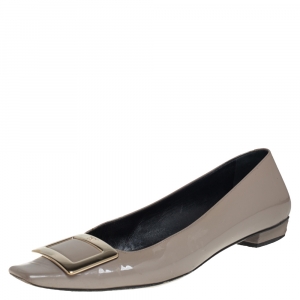 Roger Vivier Sage Green Patent Leather Belle Flats Size 39