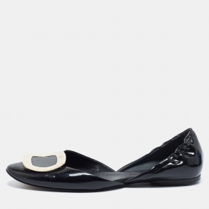 Roger Vivier Black Patent Leather Chips D'Orsay Buckle Flats Size 39