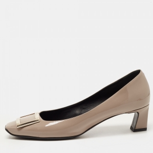 Roger Vivier Grey Patent Leather Belle Square Toe Pumps Size 41