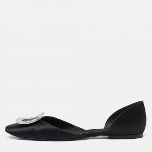 Roger Vivier Black Satin Strass Chips Ballerina D'orsay Flats Size 40.5