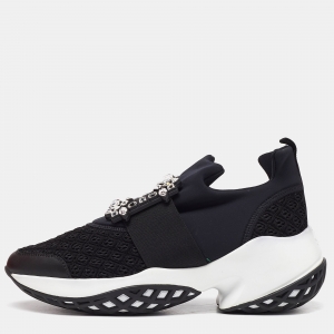 Roger Vivier Black Fabric and Leather Sneaky Viv Crystal Embellished Slip On Sneakers Size 39