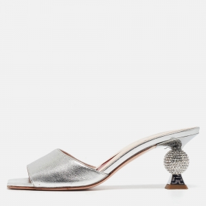 Roger Vivier Silver Leather Slide Sandals Size 36