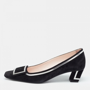 Roger Vivier Black/Silver Suede and Leather Belle Pumps Size 39