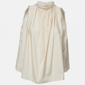 Roksanda Ilincic Beige Cotton Sleeveless Patterned Neck Top S