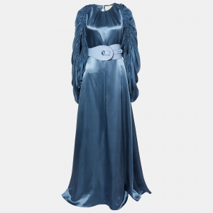 Roksanda Ilincic Blue Silk Satin Zariah Open Back Gown M