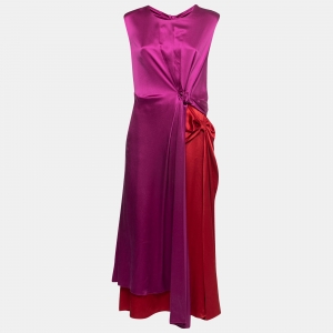 Roksanda Purple & Red Silk Knot Detail Draped Long Dress L