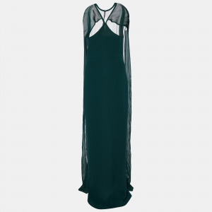 Roland Mouret Green Satin Crepe Cape Gown S