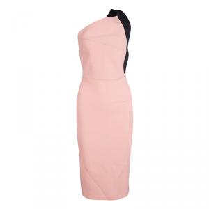 Pre Owned Roland Mouret Peach Contrast One Shoulder Wool Dress S
