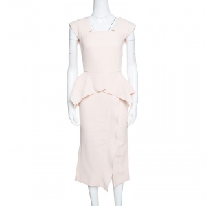 Pre Owned Roland Mouret Blush Pink Wool Crepe Peplum Sawleigh Dress S