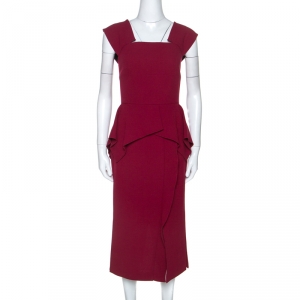 Roland Mouret Burgundy Wool Crepe Peplum Sawleigh Dress M