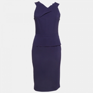 Roland Mouret Purple Crepe Ruffled Midi Dress M