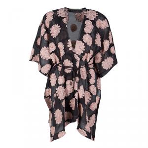Pre Owned Roland Mouret Black Cotton Floral Pattern Jacquard Kaftan Top L
