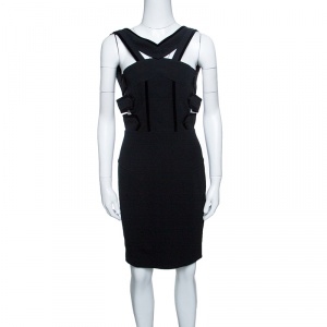 Pre Owned Roland Mouret Black Cutout Stretch Crepe Altamira Mini Dress M