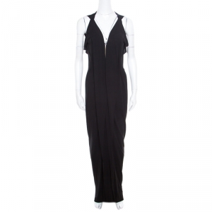 Roland Mouret Black Crepe Knit Draped Featherstone Evening Gown L