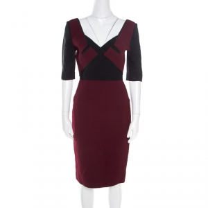 Pre Owned Roland Mouret Bordeaux Ostrich Wool Axele Sheath Dress M