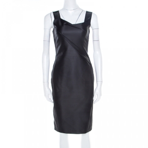 Roland Mouret Black Satin Sleeveless Fitted Dress S