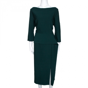 Pre Owned Roland Mouret Green Crepe Ardingly Midi Dress XL