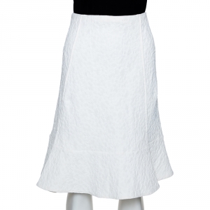 Roland Mouret White Puckered Stretch Knit Hewer Flute Skirt L
