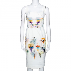 Roland Mouret Cream Piora Printed Stretch Cotton Blend Dress M