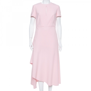 Roland Mouret Pink Crepe Draped Ardmore Midi Dress M