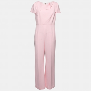 Pre Owned Roland Mouret Pink Crepe Asymmetrical Neck Jumpsuit L