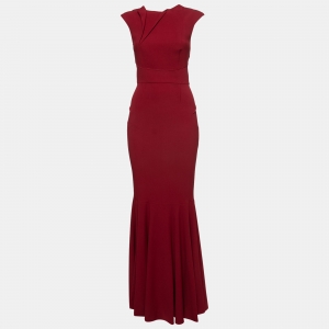 Pre Owned Roland Mouret Red Crepe Asymmetric Mermaid Gown M