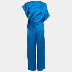 Roland Mouret Blue Textured Silk Top and Pants Set M