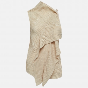 Roland Mouret Beige Crinkle Silk Asymmetric Draped Blouse M