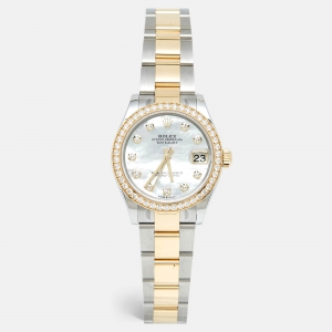 Pre Owned Rolex Mother Of Pearl Diamond 18K Yellow Gold Oystersteel M278383RBR-0027 Datejust Women's Wristwatch 31 mm