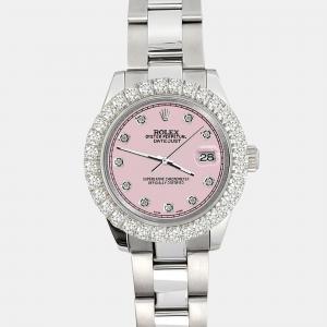 Rolex 2.25ct diamond bezel ice pink track dial stainless steel datejust 178240 Wristwatch 31mm