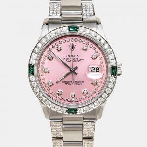 Rolex datejust 36mm 4.9ct diamonds emeralds bezel bracelet orchid pink diamond dial steel Wristwatch