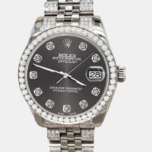 Rolex datejust midsize 31mm 3.30ct diamond bezel bracelet rhodium gray diamond dial steel Wristwatch 178240