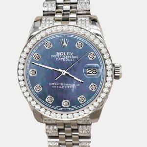 Rolex datejust midsize 31mm 3.30ct diamond bezel bracelet black pearl diamond dial steel Wristwatch 178240