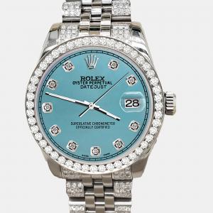 Rolex datejust midsize 31mm 3.30ct diamond bezel bracelet turquoise diamond dial steel Wristwatch 178240