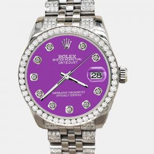 Rolex datejust midsize 31mm 3.30ct diamond bezel bracelet sangria purple diamond dial steel Wristwatch 178240