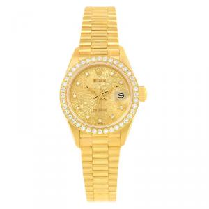 Pre Owned Rolex Champagne Jubilee 18K Yellow Gold Diamonds PresidentDatejust Women's Wristwatch 26MM