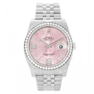 Pre Owned Rolex Pink 18K White Gold & Stainless Steel Diamond Datejust Women's Wristwatch 36MM