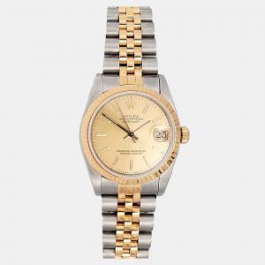 Pre Owned Rolex Datejust 68273 Automatic Champapgne 18k Yellow Gold Stainless Steel Women's Wristwatch 31 mm